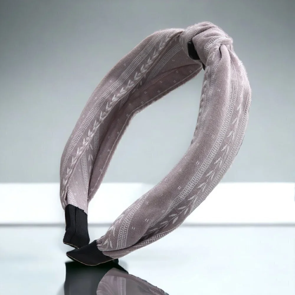 Grey Leaf Pattern Knotted Headband